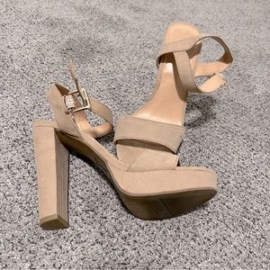 Lauren Conrad Nude Strap Chunky Heels - Size 9